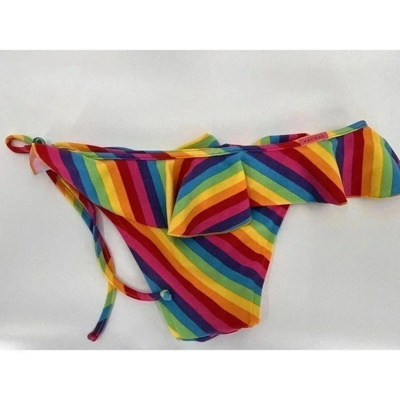 Salinas Bikini Bottom Rainbow Ruffle Side Tie Size Large Brazil Excellent UC - Picture 9 of 10